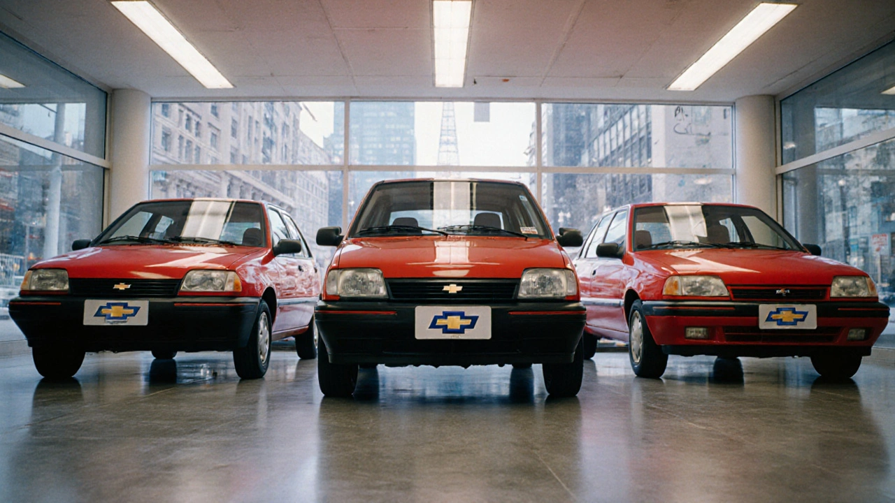 Americké showroomové auto Chevrolet s tvarem Opelu Astra/Corsa.