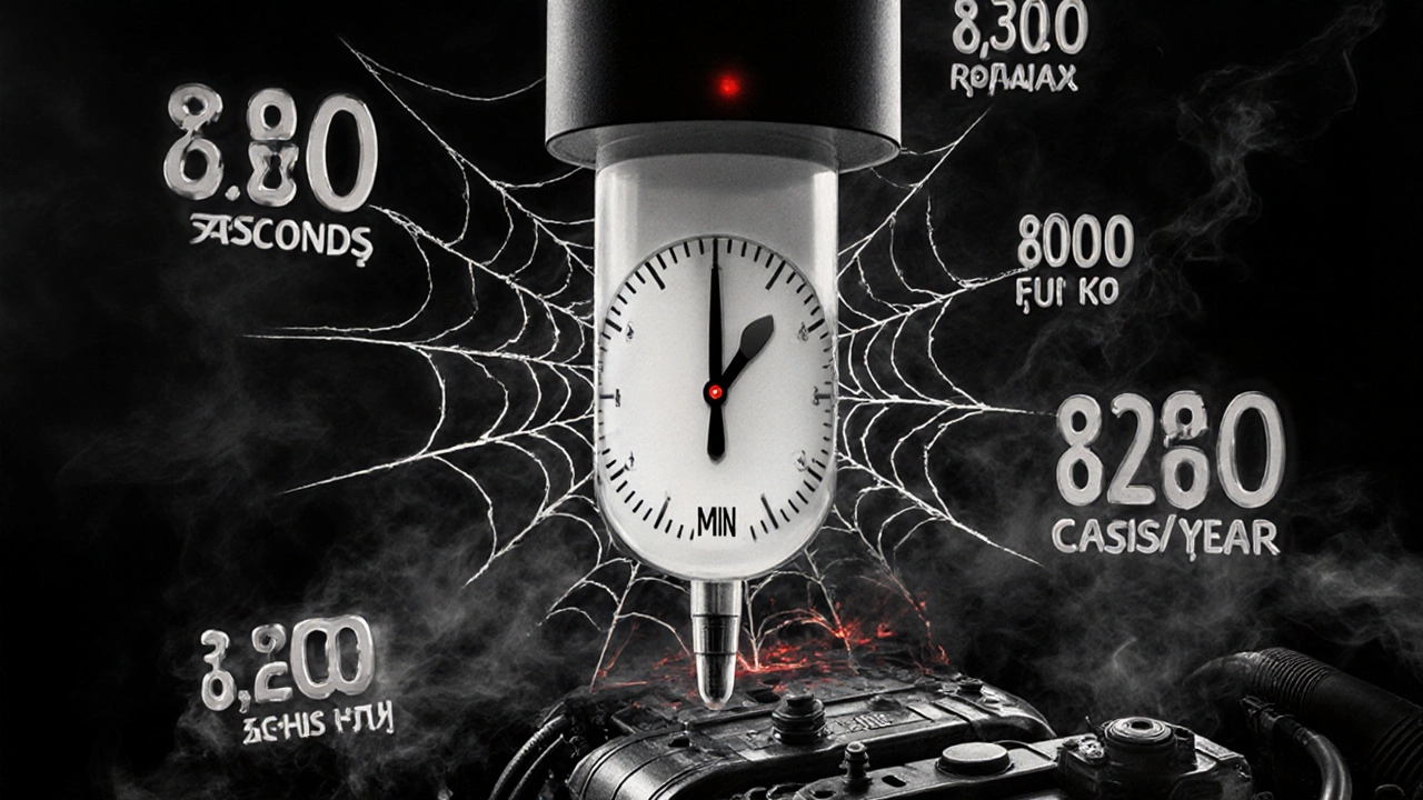 Hodiny vložené do měřicí lišty oleje s kritickou hladinou a prasklinami v motoru.