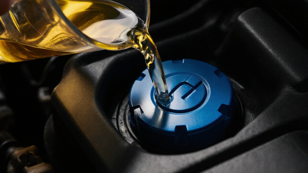 Lze nalévá zlatý motorový olej do červené nádrže Renaultu.