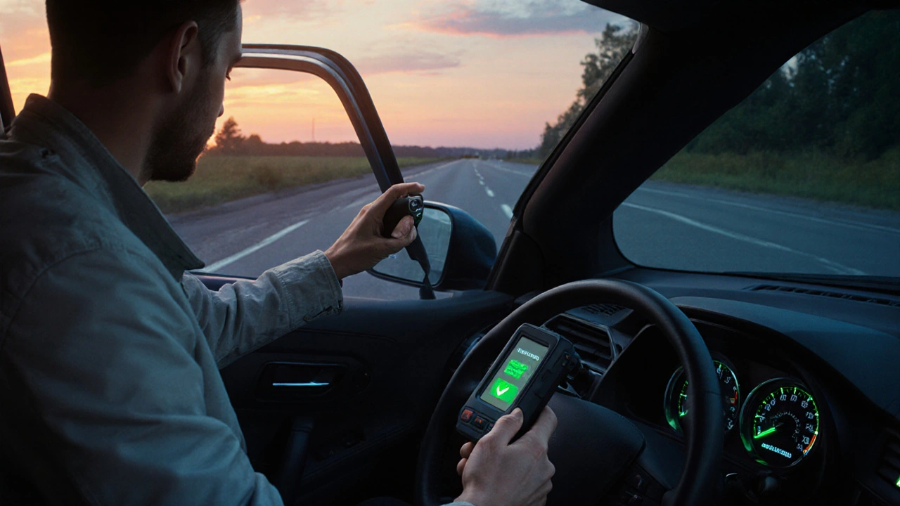 Řidič po úspěšné diagnostice kontroluje, že kontrolka motoru zhasla.