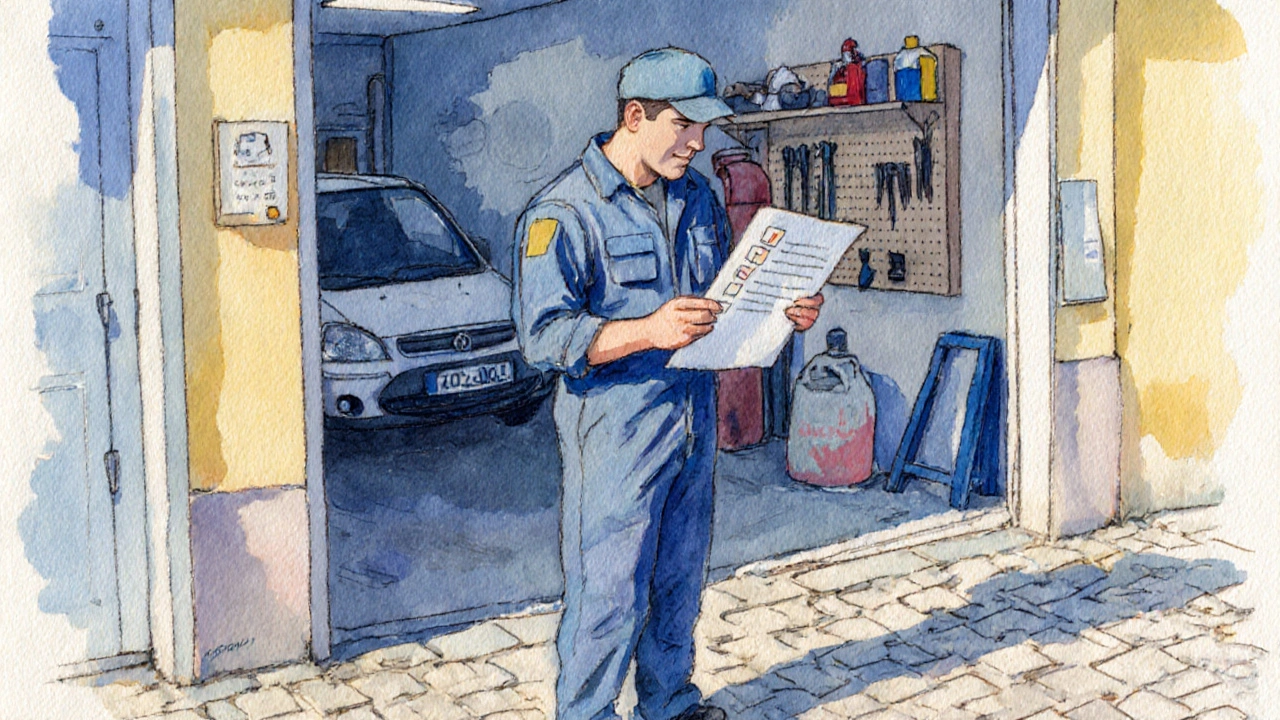 Řidič s kontrolním seznamem před vstupem do garáže na předměstí Brna.