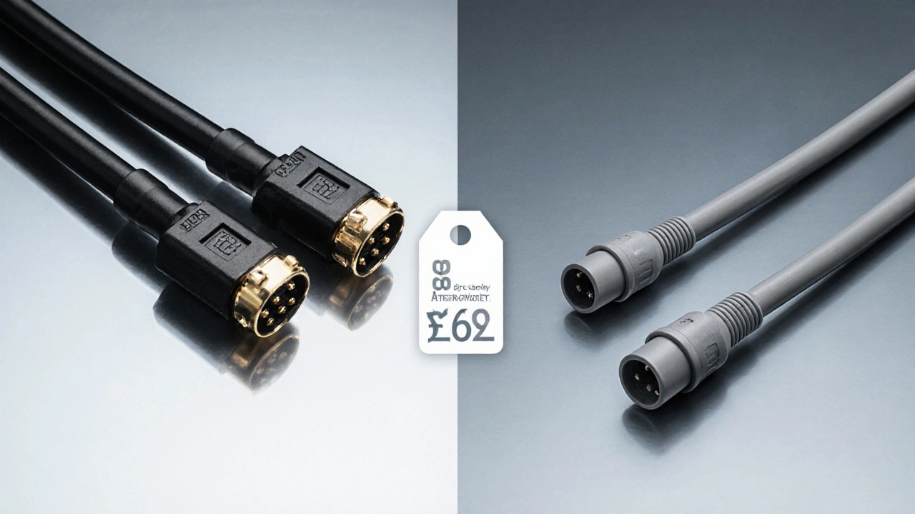 Rozdělený obrázek ukazující OEM a aftermarket rozvody s odlišným vzhledem.