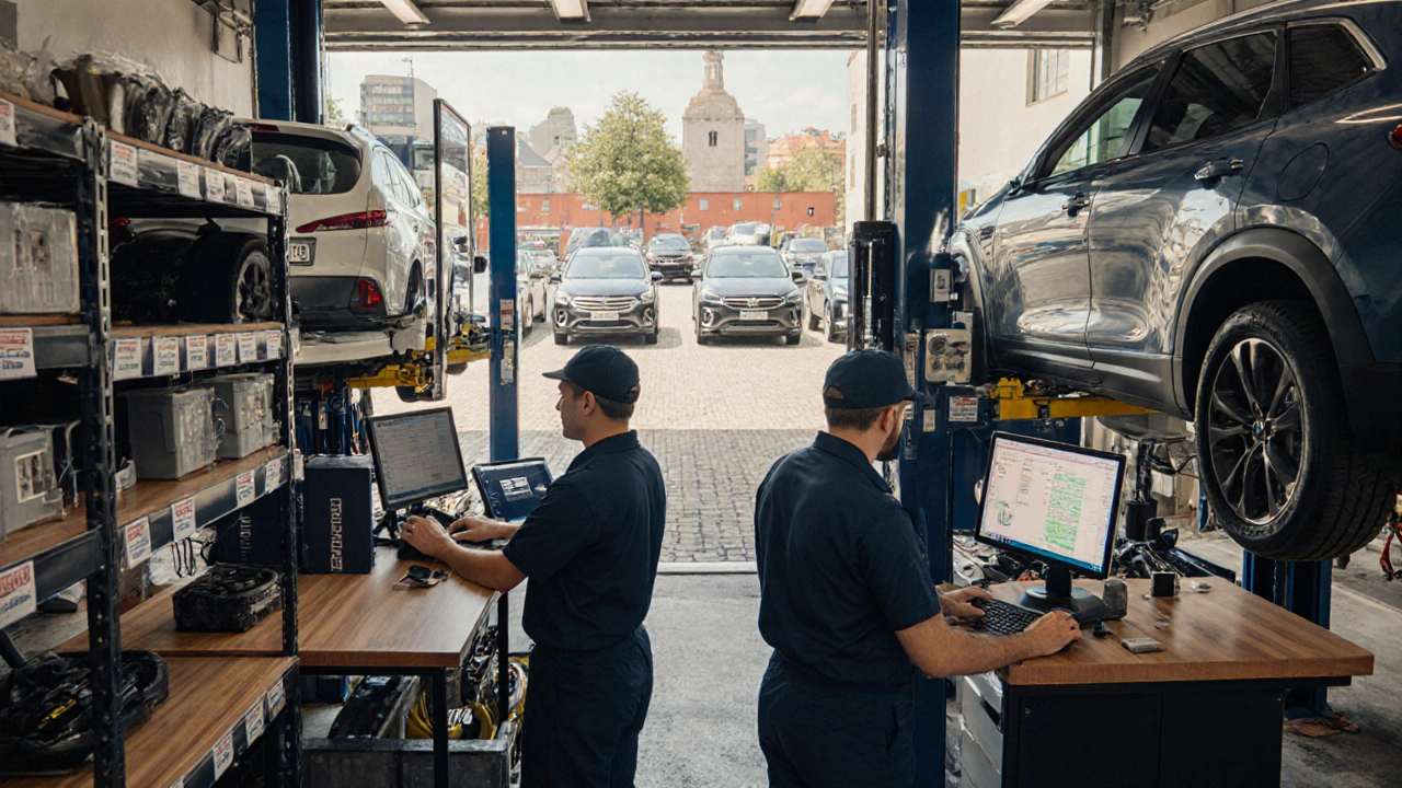 Servisní středisko v Praze, technici opravují Kia a Hyundai stejnými nástroji.