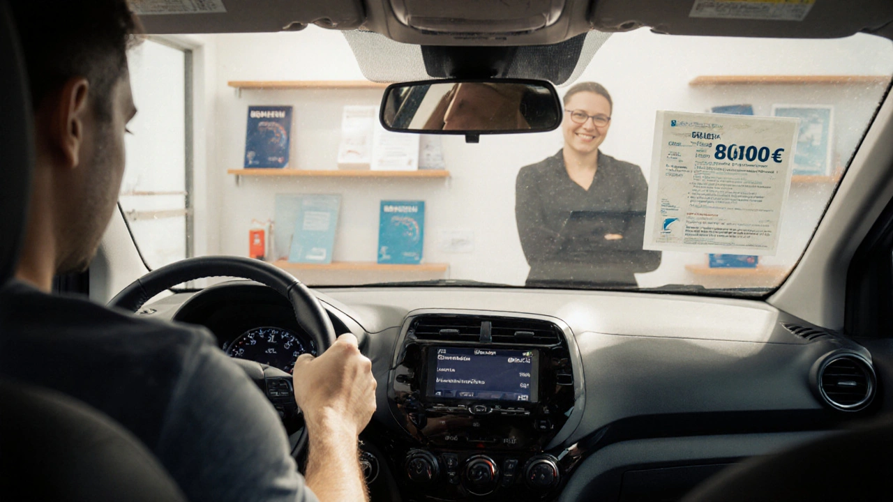 Vnitřek nového auta Hyundai i10 v maďarském autosalónu s českým zákazníkem.