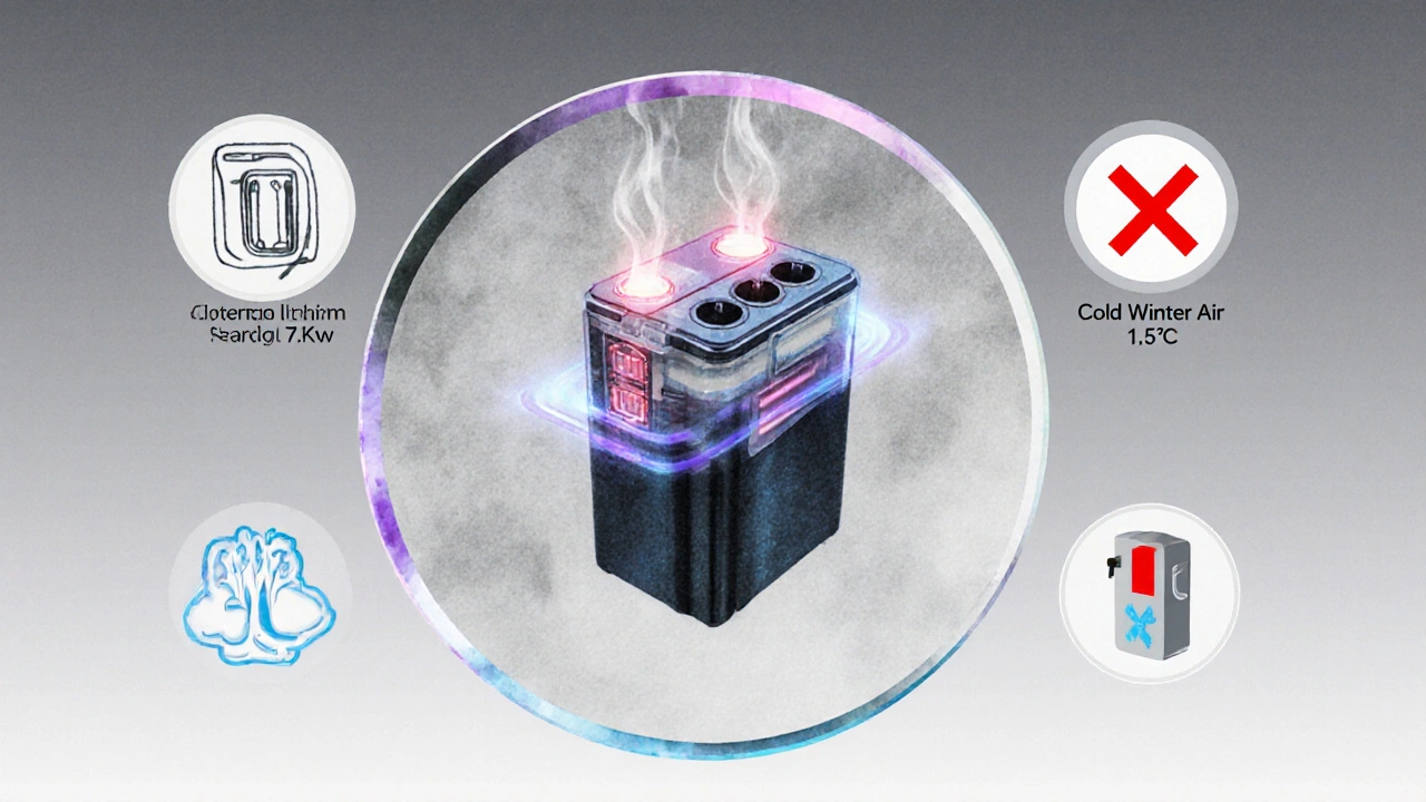 Zvětšený vnitřní výřez lithium-iontové baterie s ukazateli nabití a teploty.