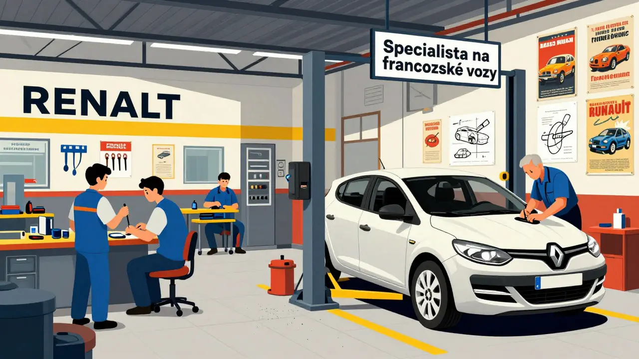 Porovnání autorizovaného servisu a nezávislé dílny specializované na francouzské automobily.