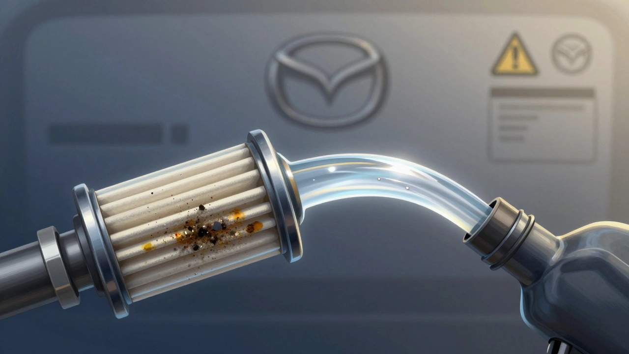 Průhledný palivový filtr blokuje nečistoty před vstupem do motoru.