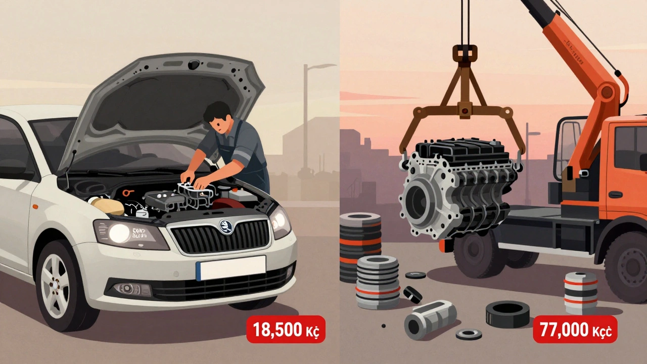 Srovnání nákladů na opravu hlavy motoru a výměnu celého motoru u Škody Felicia.