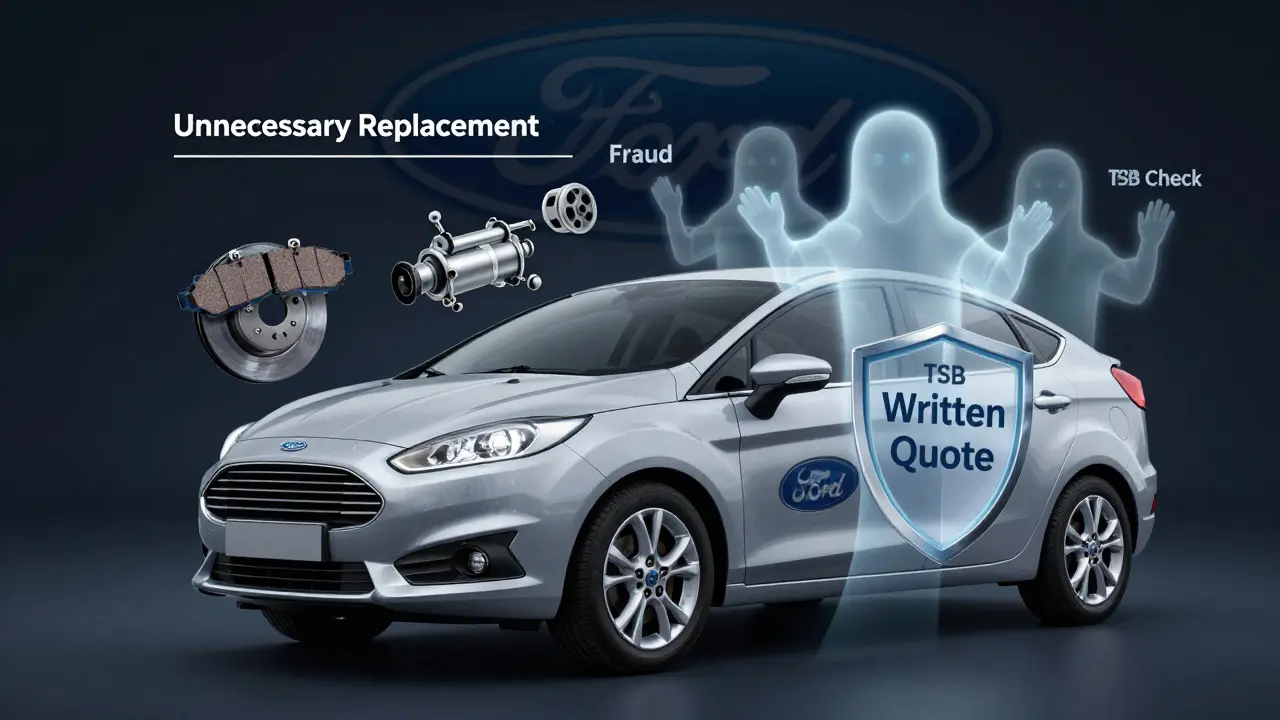 Přehled nepotřebných výměn dílů v autě, blokovaných ochrannými prvky.