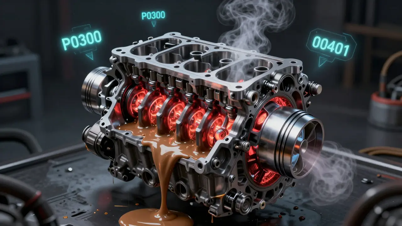 Vnitřní poškození motoru: směs oleje a chladicí kapaliny poškozuje písty.