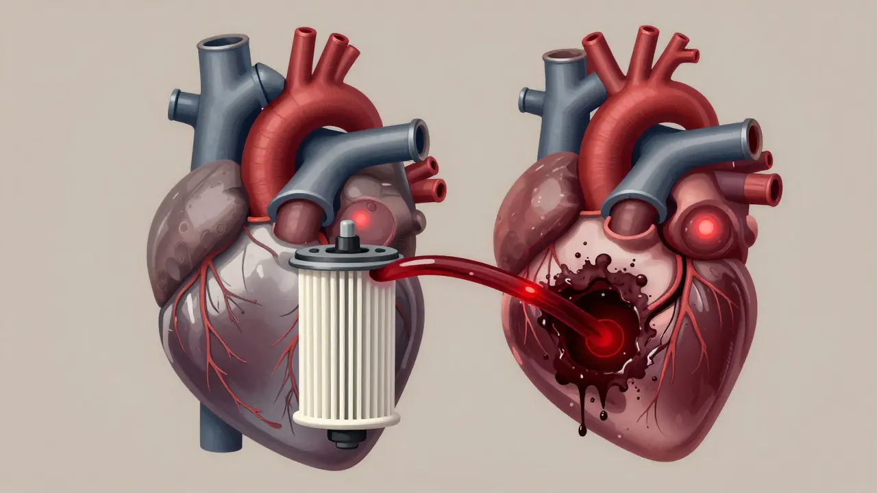 Conceptual image of a Hyundai engine as a heart with a fuel filter as a blood clot blocking flow.