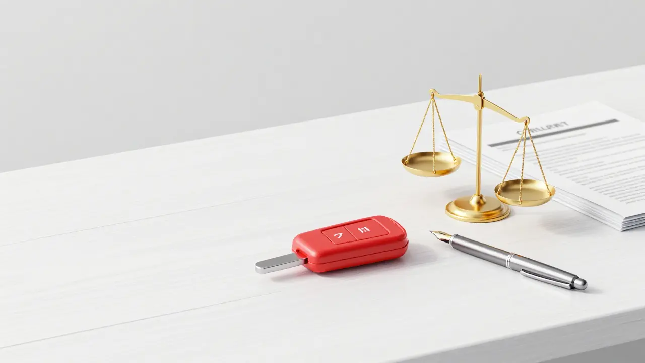 Klíč k autu leží na hromadě papírů při jednání o smlouvě.
