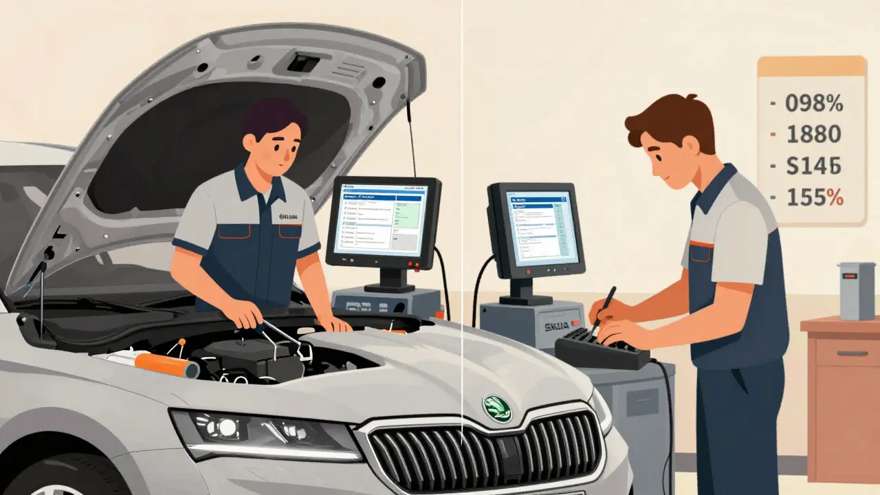 Porovnání oficiálního servisu Škoda a nezávislého certifikovaného servisu při opravě auta.