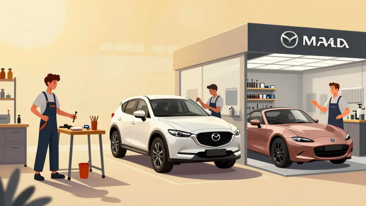 Vývoj kariéry malíře aut: od učňa přes zkušeného pracovníka až k vlastní dílně.