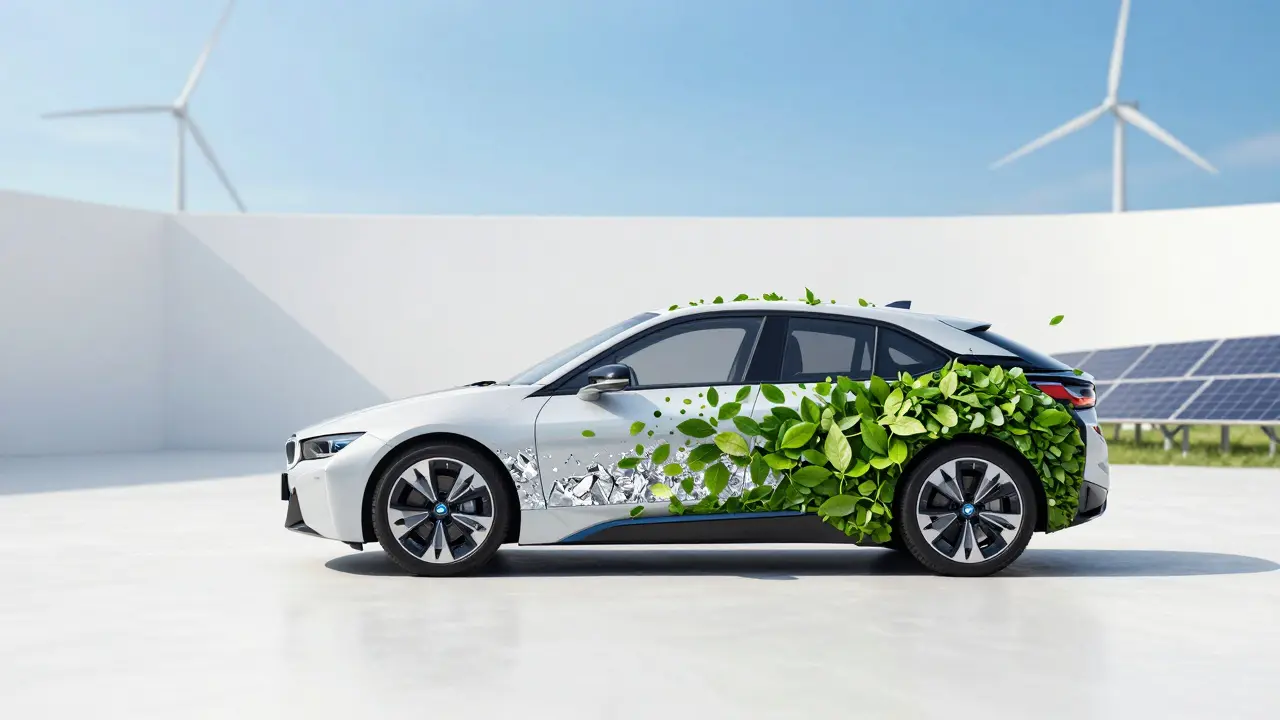 Elektrické auto BMW symbolizující udržitelnost a recyklované materiály.