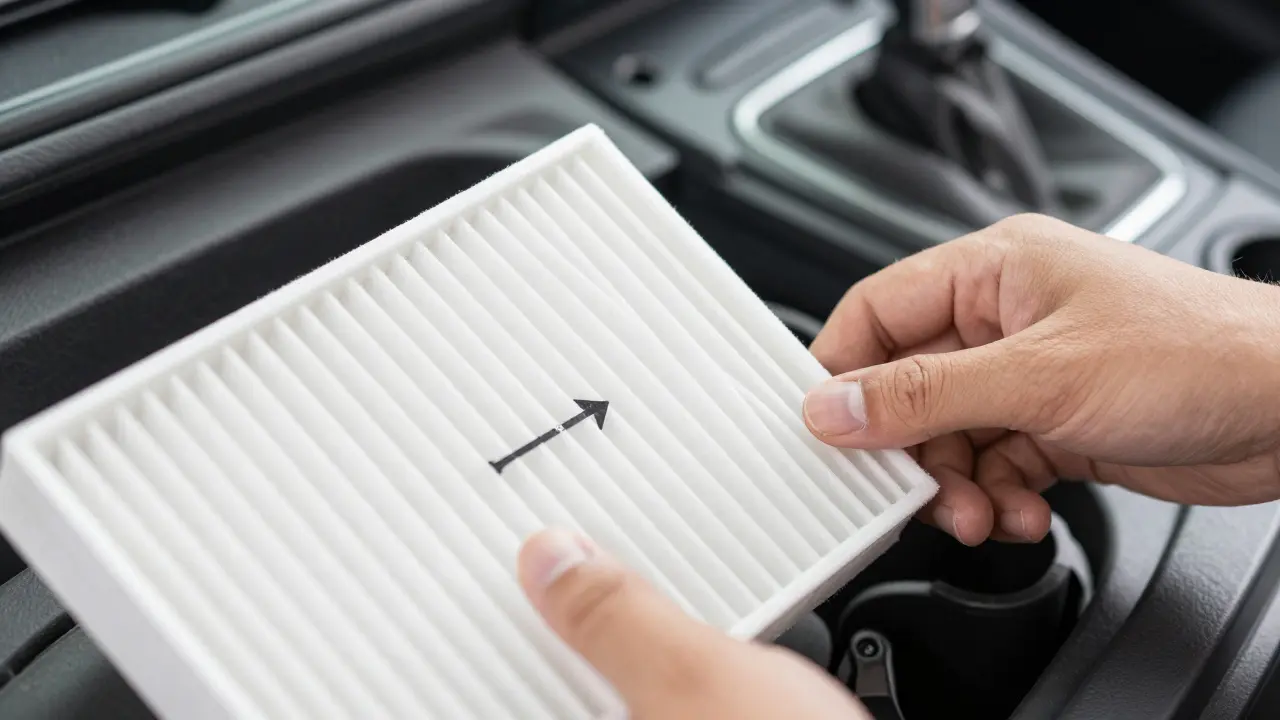 Instalace nového kabinového filtru do vozu Opel s důrazem na směr proudění vzduchu.
