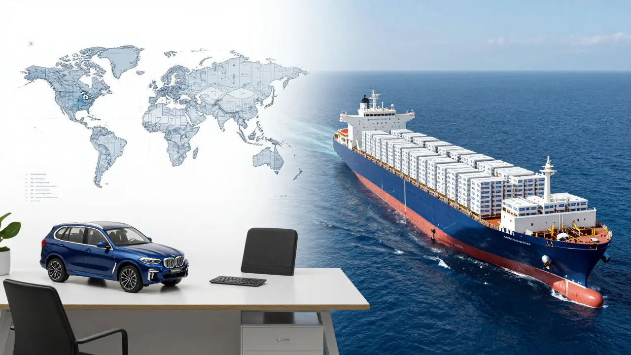 Kolaudní plavidlo převážející vozy BMW X5 přes Atlantický oceán z USA do Evropy.