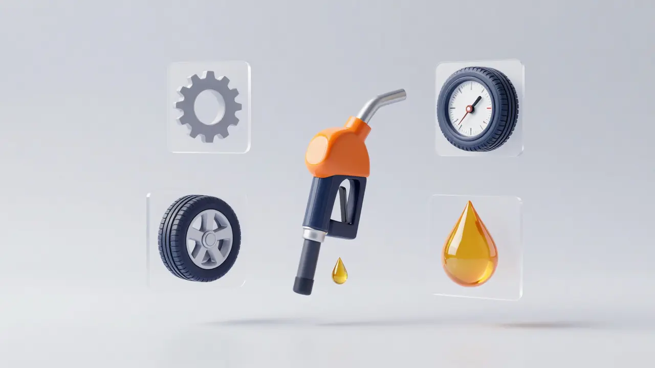 Konceptuální 3D obraz znázornující náklady na palivo a servis auta.
